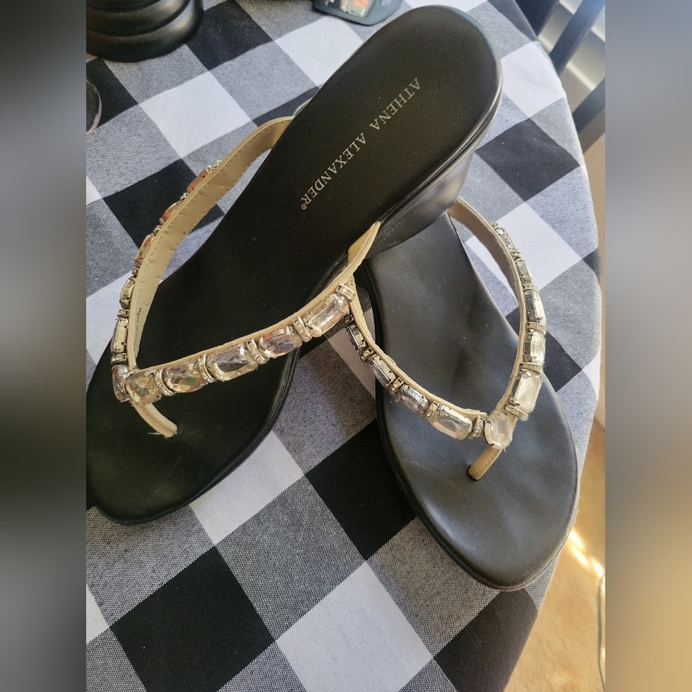 Athena Alexander Women's size 10 wedge sandals beige with gems
